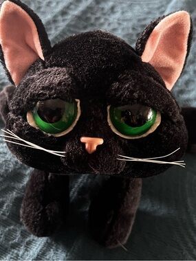 Vintage Russ Berrie Shadow Black Cat Plush Soft Toy Glass Eyes